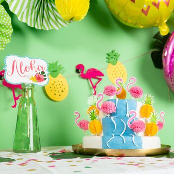 Fissaly® 127 pièces Décoration de fête Hawaii Flamingo & Ananas – Guirlandes – Hélium – Ballons 8
