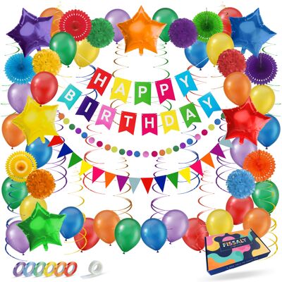 Fissaly® 76 Piezas Adorno Decoración Feliz Cumpleaños de Colores – Globos – Látex – Helio – Fiesta