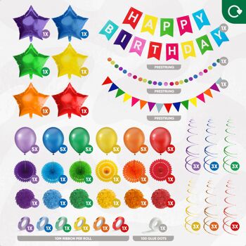 Fissaly® 76 Pièces Décoration Joyeux Anniversaire Colorée Embellissement – Ballons – Latex – Hélium – Fête 3