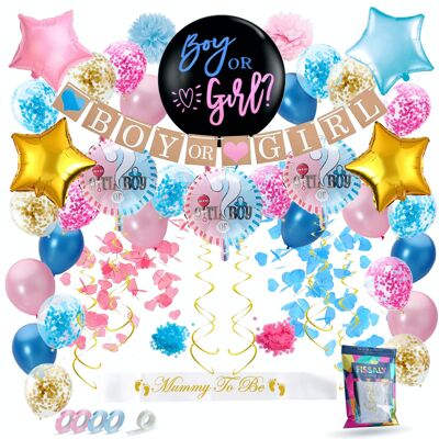 Fissaly® 50 Pezzi Gender Reveal Baby Shower Palloncini Decorazione Pacchetto festa – Determinazione del genere e Baby Shower