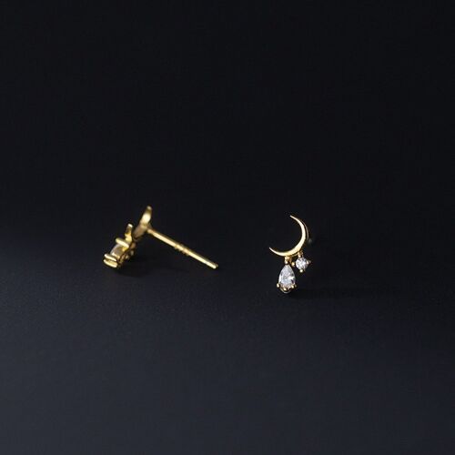 Moon earring with Cubic Zirconia drops in gold plated sterling silver