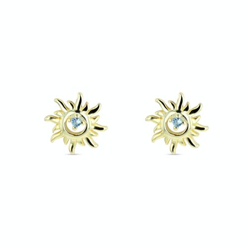 Sun earring with crystal in gold plated sterling silver