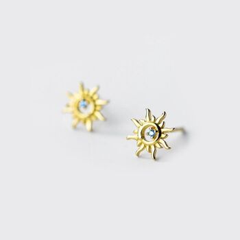 Boucle d'oreille soleil avec cristal en argent sterling plaqué or 2