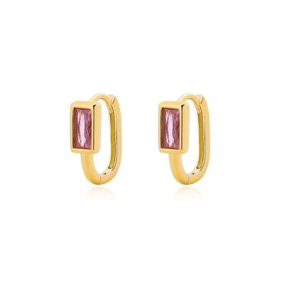 Cubic Zirconia oblong huggie in pink & gold