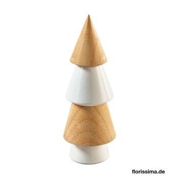 Set de 2 Sapins décoratifs en bois naturel/blanc H 19 cm - Décoration de Noël 1