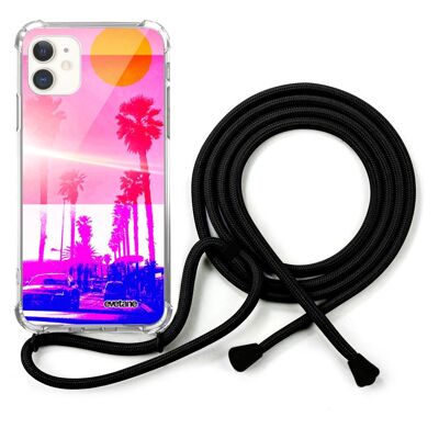 Coque cordon iPhone 11 avec cordon noir - Sunset