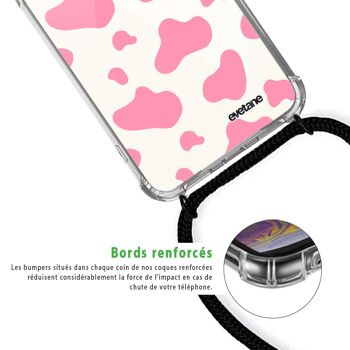 Coque cordon iPhone 11 avec cordon noir - Cow print pink 4