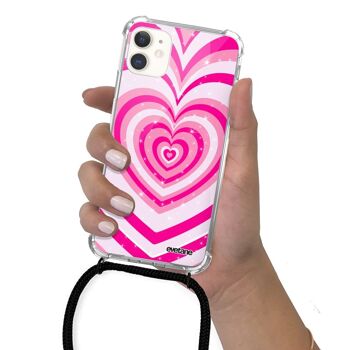 Coque cordon iPhone 11 avec cordon noir - Coeur Psychédélique Rose 5