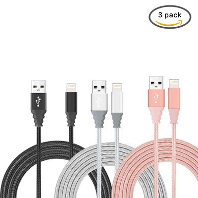 PACK OF 3 USB TO LIGHTNING TRICOLOR CABLES