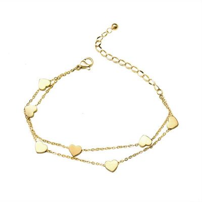Bracelet double chaîne breloque coeur en or