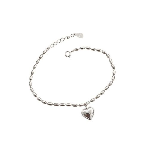 Solid heart pendant bracelet in sterling silver