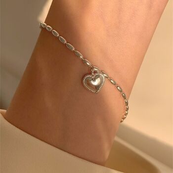 Bracelet pendentif coeur massif en argent sterling 2