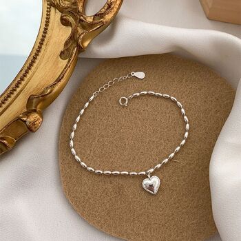 Bracelet pendentif coeur massif en argent sterling 3
