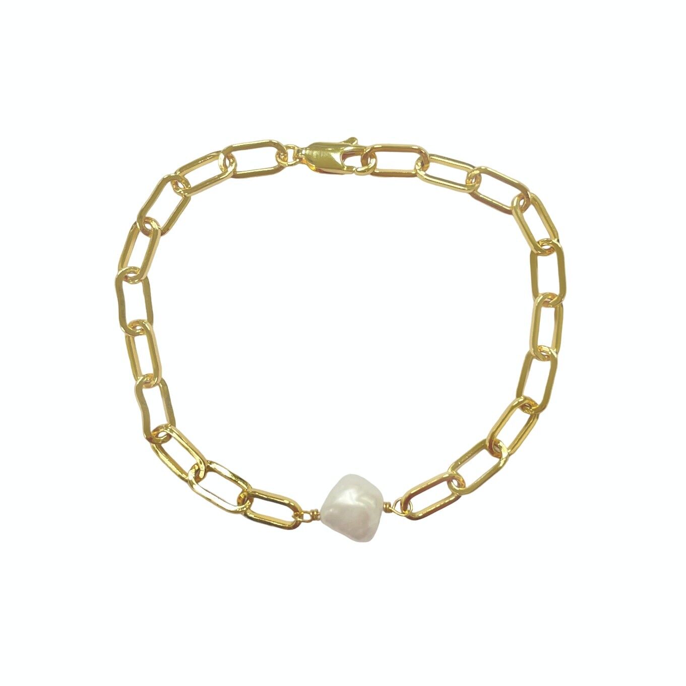 Buy wholesale Long chain link bracelet with pearl in gold