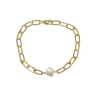 Bracelet à maillons longs avec perle en or