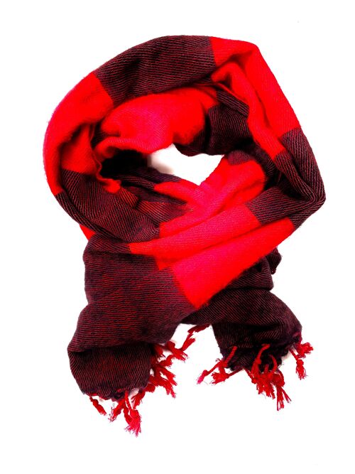Yakwol | Sjaal | Handgeweven | 190x75 cm | Rood-zwart| Fairtrade
