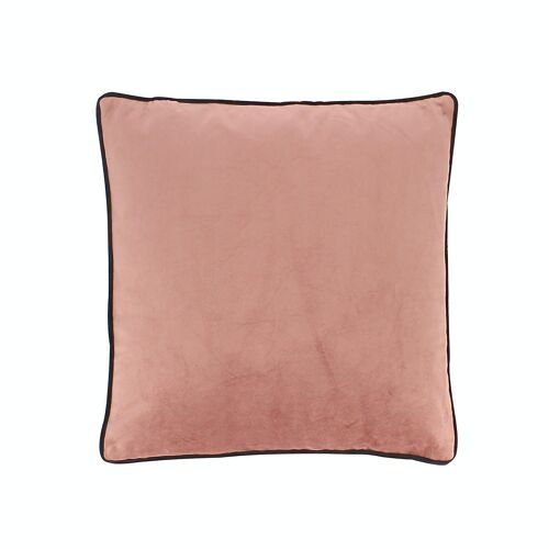 COUSSIN EN VELOURS LISSE ROSE AVEC PASSEPOIL NOIR 40X40CM GRAMY