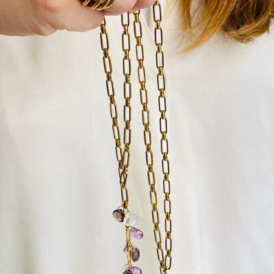 Otalia long necklace - gold-plated chain and gemstone drops