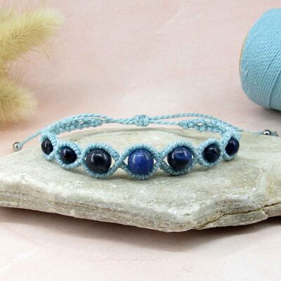 Adjustable sodalite macramé bracelet in azure blue color
