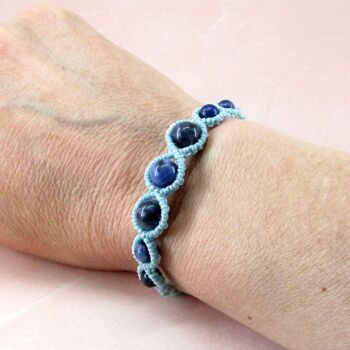 Bracelet macramé sodalite ajustable couleur bleu azur 8