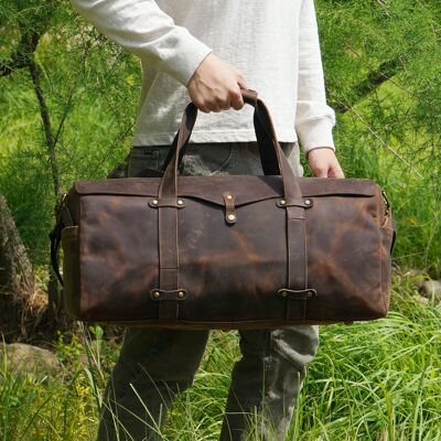 Stitched Detail Genuine Leather Holdall Vintage Look