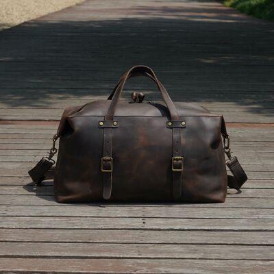 Bolsa de viaje grande de piel auténtica con aspecto vintage