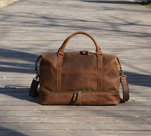 Leather Weekend Bag With Jacket Compartment