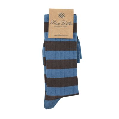 Miss Brown-Light Blue Striped High Cane Sock
