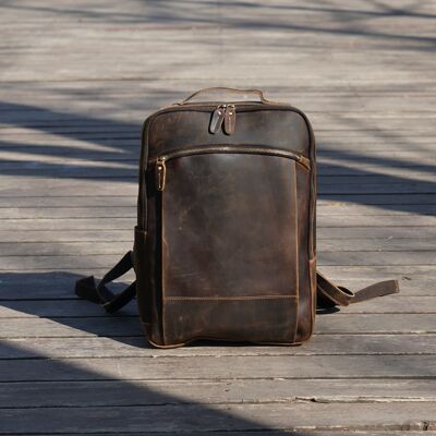 Zip Open Leather Backpack