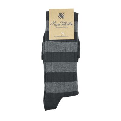 Miss Grey-Anthracite Striped High Cane Sock