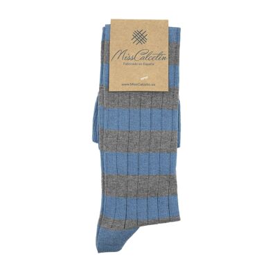 MissGrey-Light Blue Striped High Cane Sock