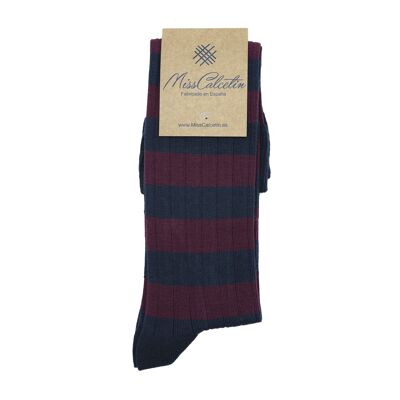 Miss Bordeaux-Navy Striped High Cane Calzino