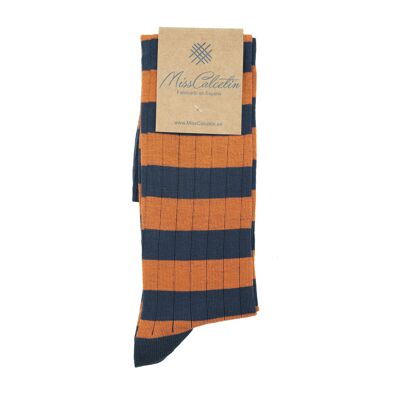 Miss Orange-Navy Blue Striped High Cane Sock
