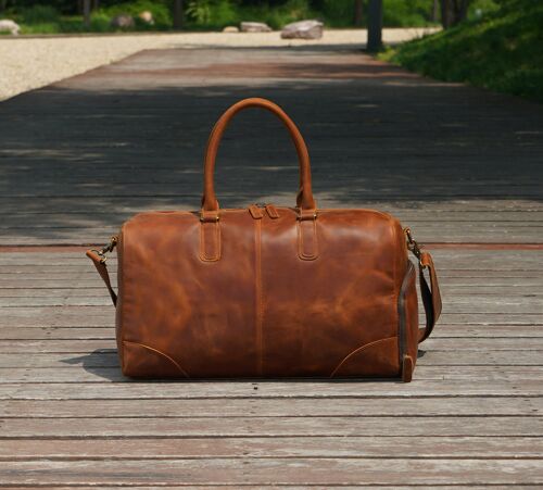 Genuine Leather Gym Bag With Shoes Strorage