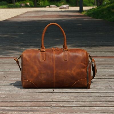 Genuine Leather Gym Bag With Shoes Strorage