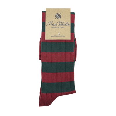 Miss Evergreen-Red Striped High Cane Sock