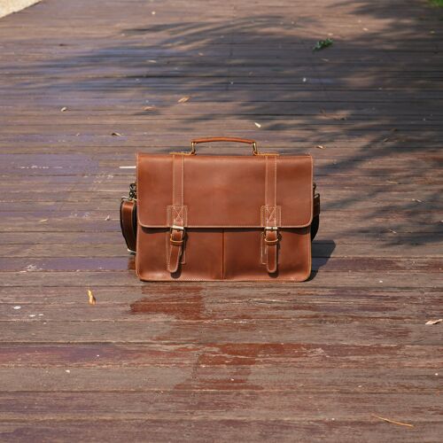 Worn Look Genuine Leather Briefcase Bag