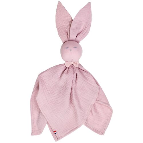 Doudou Lapin artisanal et  personnalisable, Rose, Fabriqué en France