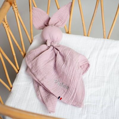 Handcrafted and customizable Rabbit soft toy, Pink, Made in France
