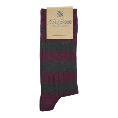 Miss Anthracite-Bordeaux Striped Low Cane Sock
