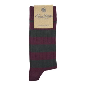 Miss Chaussettes Basses Cane Rayées Anthracite-Bordeaux 1