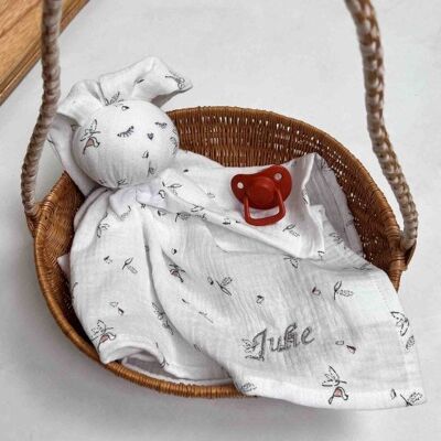 Doudou plat Lapin personnalisable, Melody, Fabriqué en France