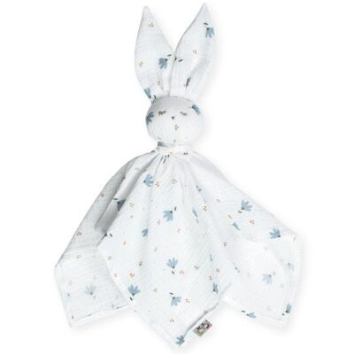 Doudou Lapin artisanal et  personnalisable, Bleuet, Fabriqué en France