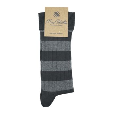 MissGrey-Anthracite Striped Low Cane Calzino