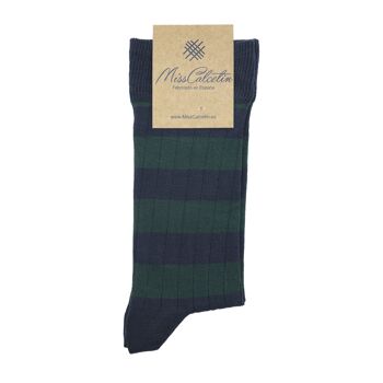 Miss Evergreen - Chaussettes basses rayées bleu marine en canne 1