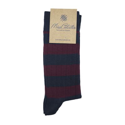 Miss Bordeaux-Navy Striped Low Cane Sock