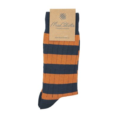 Miss Orange-Bleu Marine Striped Low Cane Sock