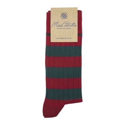Miss Evergreen-Red Striped Low Cane Sock