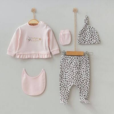 Baby Girl Newborn Leopard Set de regalo en estilo elegante-5 piezas