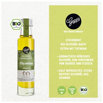 Huile d'olive vierge extra biologique Gepp's au thym (100 ml) 2